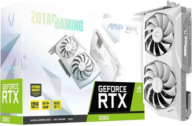 조택 게이밍 지포스 RTX™ 3060 AMP 화이트 에디션 12GB GDDR6 192비트 15Gbps PCIe 40 그래픽 카드 아이스스톰 20 쿨링 액티브 팬 컨트롤 프리즈, 1, 1개