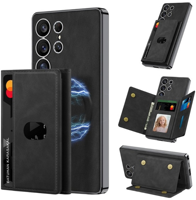 YINUO 갤럭시 S25 울트라 magsafe 케이스 카드수납 지갑형 탈부착 가죽 휴대폰 케이스