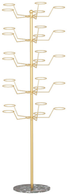 모자 진열대 거치대 스탠드형 가발 보관틀 진열장 정리대 디피 선반 받침대, 골드 + 블랙 대리석 5단, 프리