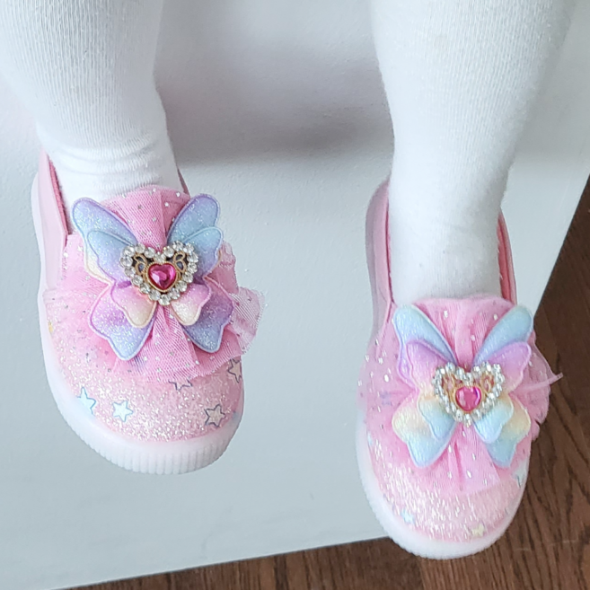 FROMBEBE 여아용 플라이 무지개 나비 리본 운동화 슬립온