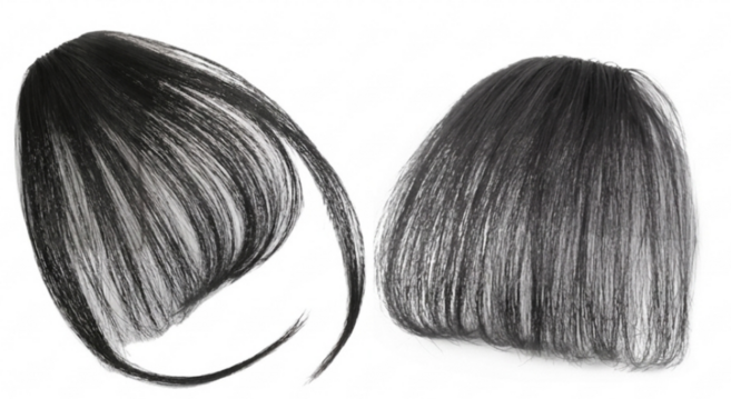 노르타 인모 앞머리 가발 여성 일자머리+사이드뱅, 2개, 내츄럴 블랙