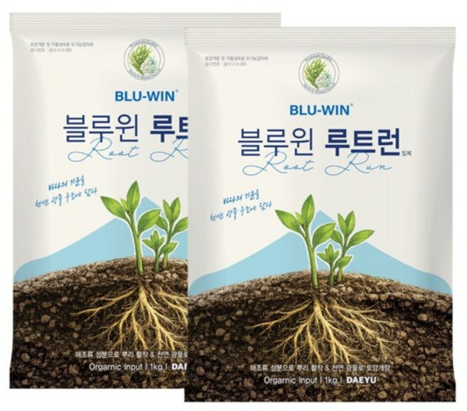 블루윈루트런 대유 비료 해조추출물 뿌리발근제 토양개량 유기농업자재, 2개, 1kg