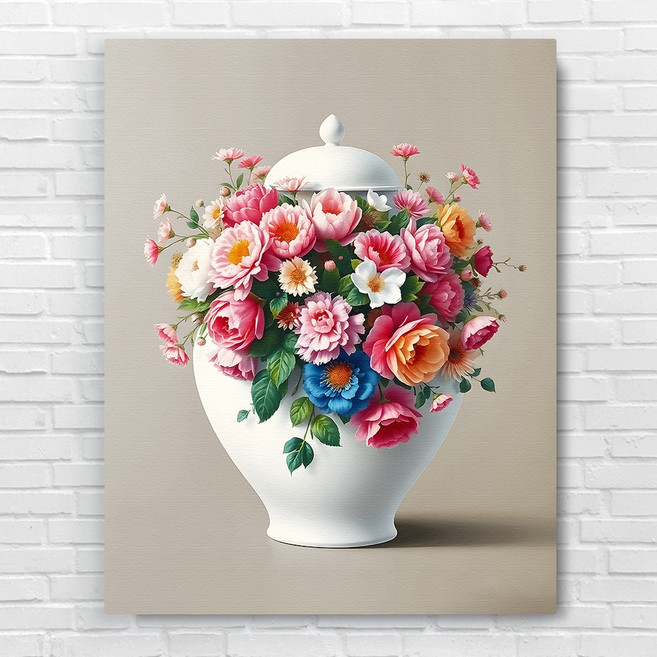 [모레아] 달항아리 그림 만월재복 캔버스 액자 재물운 복이 실려오는 백자 도자기 거실 인테리어 돈들어오는 그림액자 풍수인테리어, 1. 만월재복:꽃담