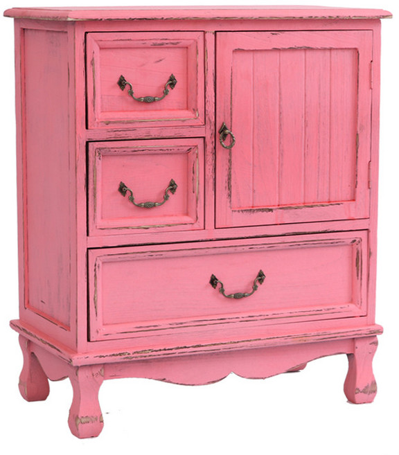 원목서랍장 빈티지 장식장 엔틱가구 인테리어 레트로, 1개, 3단 핑크 일체형 포장