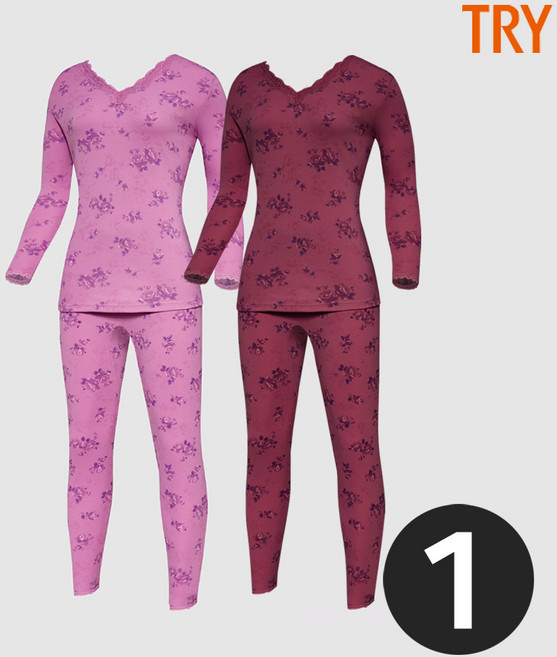 트라이 꽃무늬내복 할머니내의선물 면100 레이스 양면 순면 겨울 동내의 세트