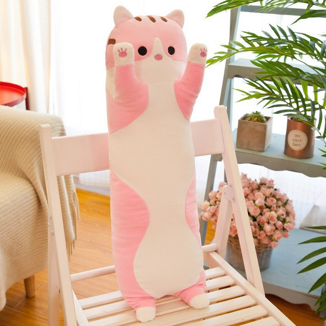 麵條貓長抱枕 陪睡娃娃 生日禮物, 粉色 貓咪／約45~50CM