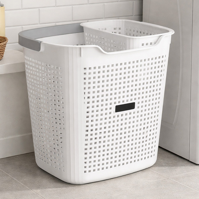 모디홈 세탁바구니 다용도 손잡이 속옷 빨래통, 그레이화이트