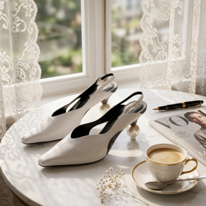 조은킹 율이에 S377 슬링백힐 화이트 그레이 소가죽 양가죽 여성