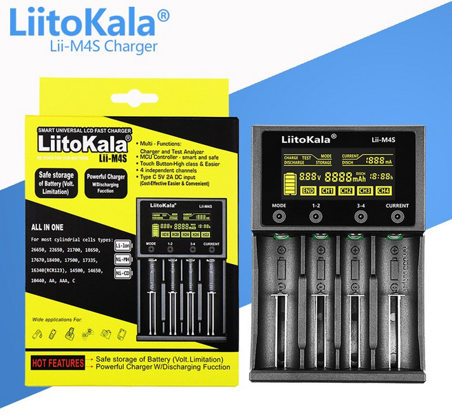 호환 LiitoKala Lii-M4S + U1 18650 스마트 충전기 LCD 디스플레이 26650 21700 16340 CR123A AA 배터리, 1개