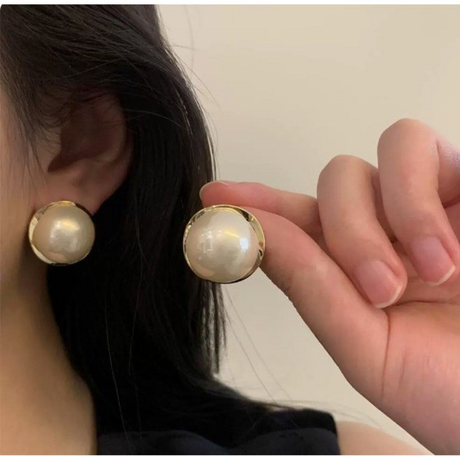 루미너스 925실버 은침 납작 진주 귀걸이