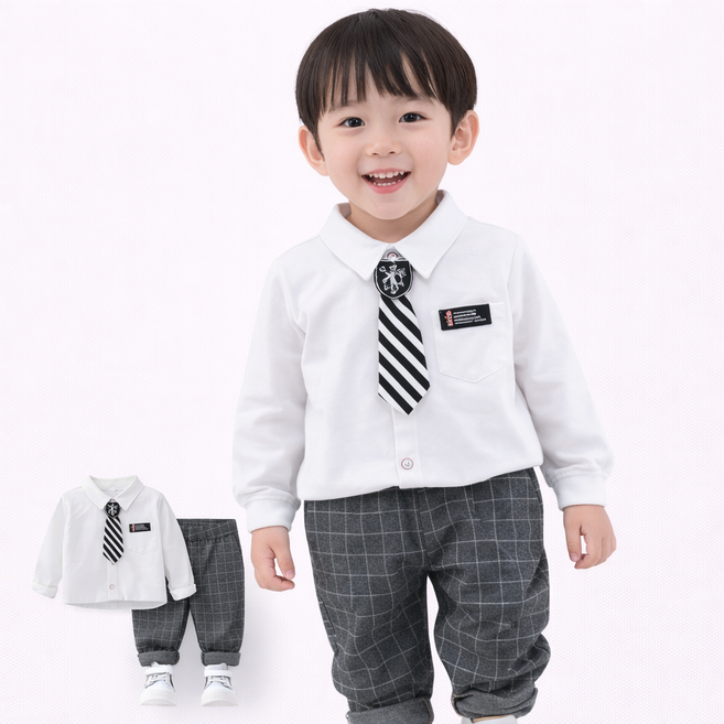 유아 남아 정장세트 셔츠 넥타이 체크바지 아동 돌잔치 하객룩