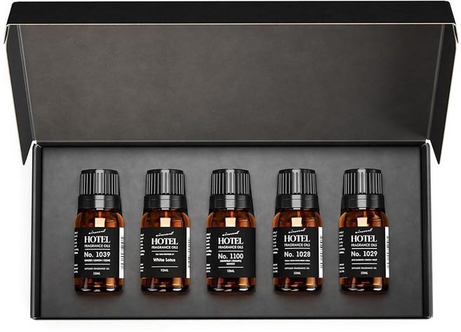AirScent 호텔 디퓨저 오일 선물 세트 - 조용한 호텔 향 - 10mL 10.1ml (3.3액량 온스) 프래그런스 오일 세트 - 화이트 로터스 카프리 브레자 플로럴