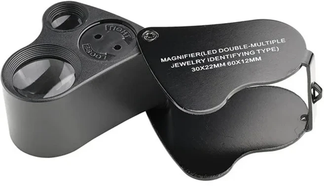 루페 30X 60X 조명 보석 감정용 루페 접이식 보석 확대경 밝은 LED 조명 포함 보석 동전 우표용, 01 black