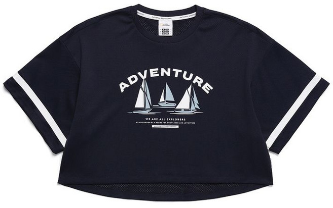 내셔널지오그래픽 NATIONALGEOGRAPHIC N242WTS430 여성 메쉬 크롭 그래픽 반팔 티셔츠 DEEP SEA NAVY