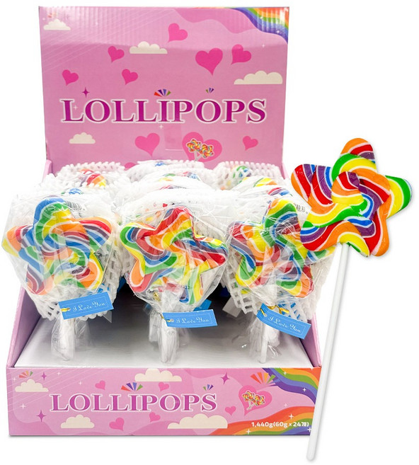 별모양 롤리팝 캔디 60g 무지개 막대사탕, 24개