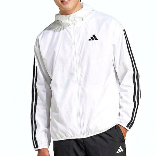 [매장정품] 아디다스 3S 우븐 립스탑 후드 바람막이 자켓 화이트 패션양말증정
