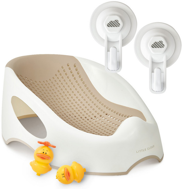 리틀클라우드 아기 등받이 욕조 + 강력 접착 후크 걸이 세트, 베이지