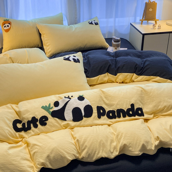 수건 자수 면 침구 4종 세트 카툰 침구 세트 침대 시트 및 매트리스 커버 3종 세트 다양한 카툰 애니메이션 패턴 가능