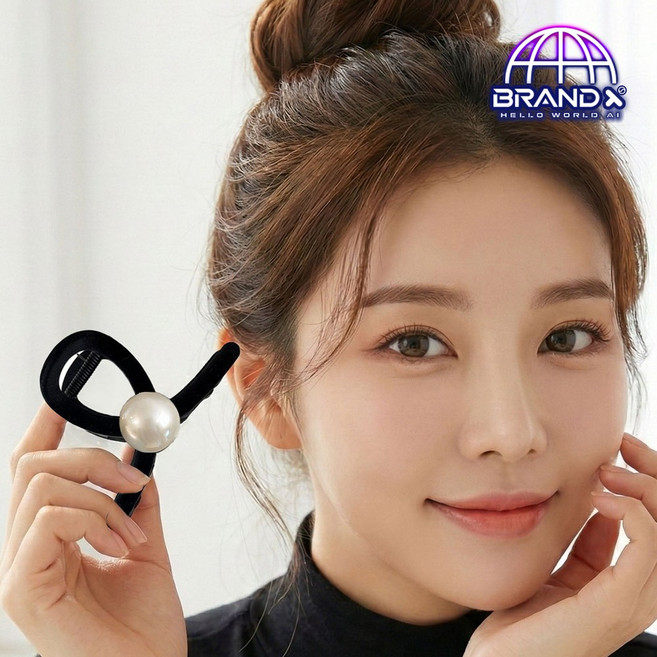 [BrandxAI] 국내제작 13cm 고퀄 흑진주 앤 진주 꼬임 집게핀 엑스라지 미디엄