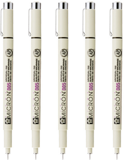 사쿠라 피그마 마이크론 피그먼트 잉크펜, 5개, 005(0.2mm)-블랙
