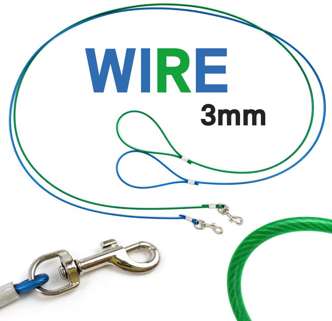 코팅 와이어 개줄 3mm 150cm (마당 연장줄 목줄 리드줄 개목줄, 색랜덤0505
