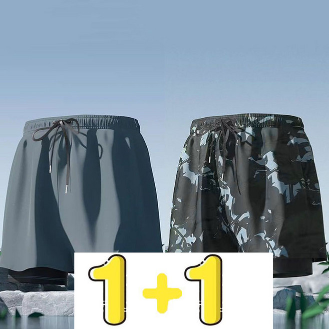 FANSYLI 1+1 남자용 래시가드 보드숏 와이드팬츠 비치웨어 수영복 반바지 여름반바지 2P 세트X2505M14