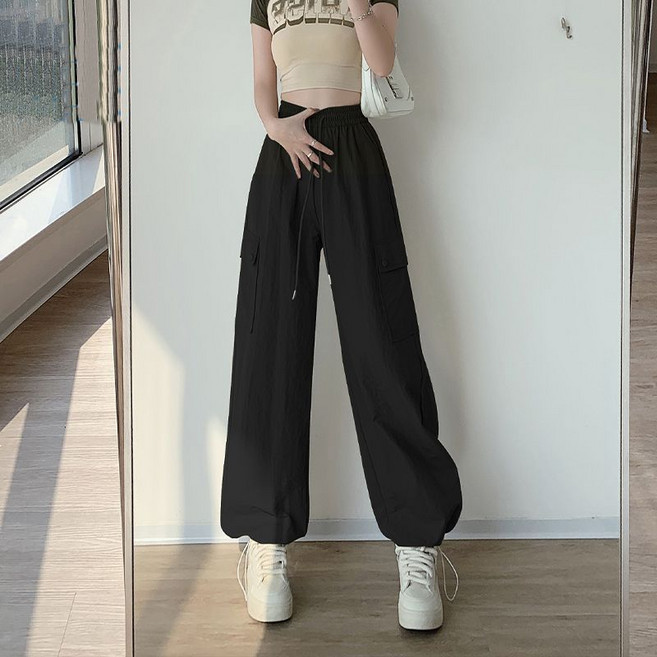 Makone 여성 하이웨이스트 루즈핏 카고바지 캐주얼 스포츠 속건 와이드 조거 팬츠