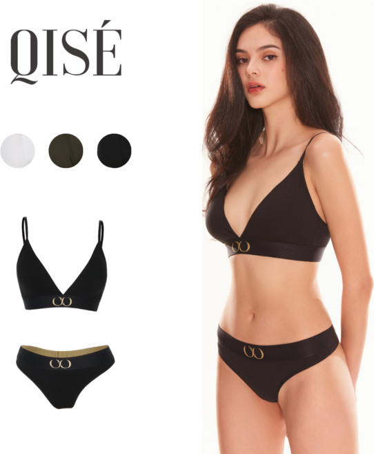 키세 여성 바디프로필 심플 로고 뫼비우스 속옷 명품 노와이어 브라 팬티 세트 블랙