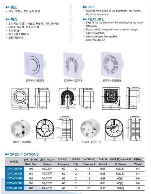 청사기공 화장실 욕실 목욕탕 흡연실 주방 거실 가정용 식당 벽면형 환풍기 DWV-10DRB 5개, 2개