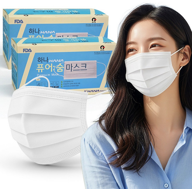 퓨어숨 국내산 일회용 숨쉬기편한 덴탈마스크 50매, 화이트, 2개