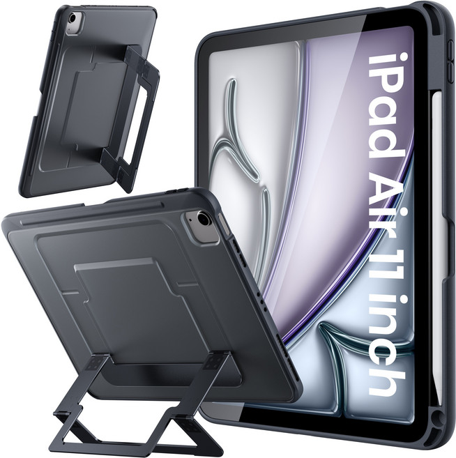 WSKEN 아이패드 케이스 거치대 애플펜슬 수납 군용 낙하 보호, 1개, 투명 블랙