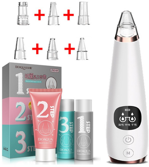 BIOAQUA 粉刺清潔機 吸黑頭毛孔清潔器, 去黑頭三部曲+粉刺儀-附六種吸頭