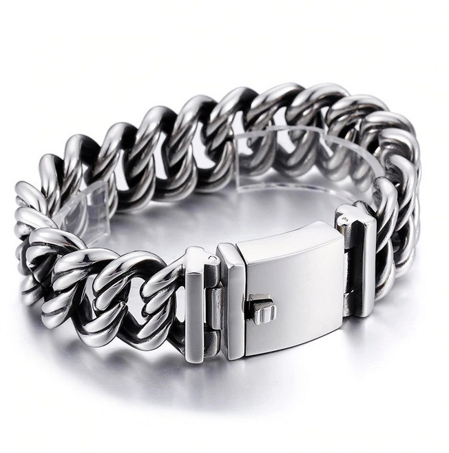 베스틸 22mm 헤비 와이드 메탈 크롬 남자 체인 팔찌