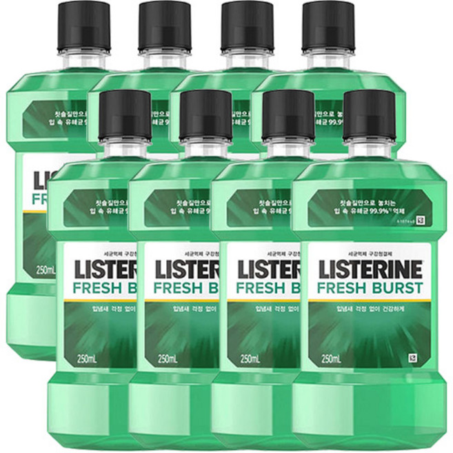 리스테린 세균억제 구강청결제 후레쉬버스트250ml, 250ml, 8개