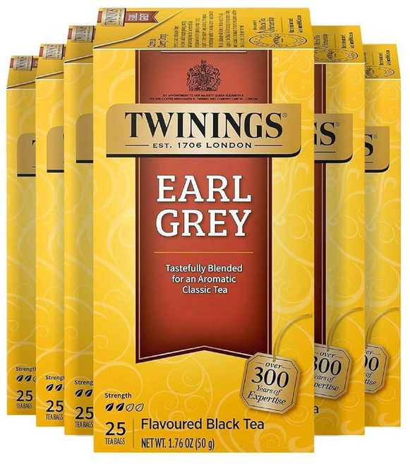 Twinings 버라이어티 팩 잉글리시 브렉퍼스트 얼 그레이 아이리쉬 레이디 카페인 홍차 티백 20개 (4팩), Earl Grey, 25 Count (Pack of 6)