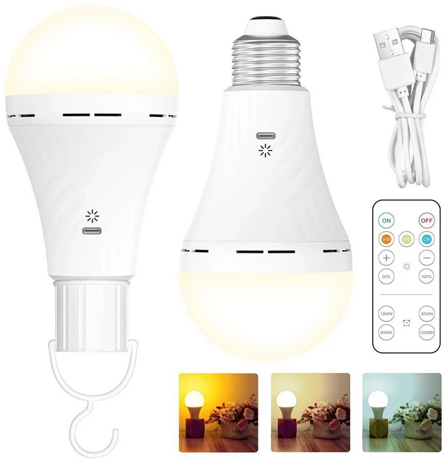 USB 충전식 E27 스마트 배터리 전구 터치 컨트롤 디밍 및 타이밍 기능 LED