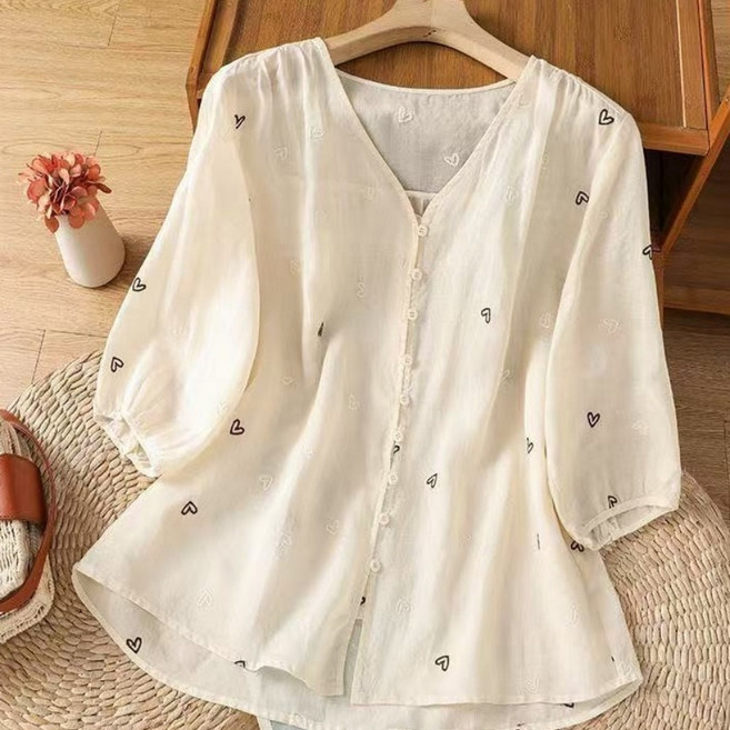 패션고리 여성 브이넥 패션 면마 셔츠 H1132