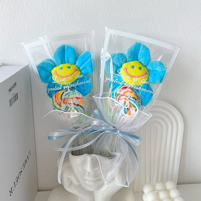 래프유 롤리팝 인형 사탕 꽃다발, 2개, 파랑