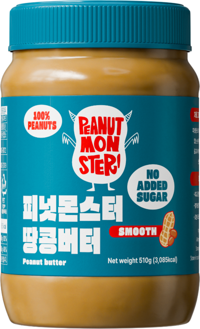 [압도적 고소함] 피넛몬스터 무첨가 무가당 100% 땅콩버터 스무스, 1개, 510g