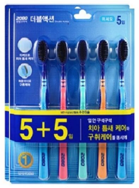 2080 더블액션 칫솔 미세모 5+5 (10개입), 10개입, 1세트