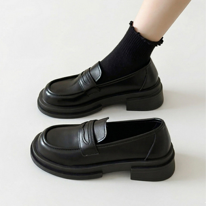 ANYOU 여성 가죽 로퍼 발편한 심플 컴포트 무광 구두 3cm