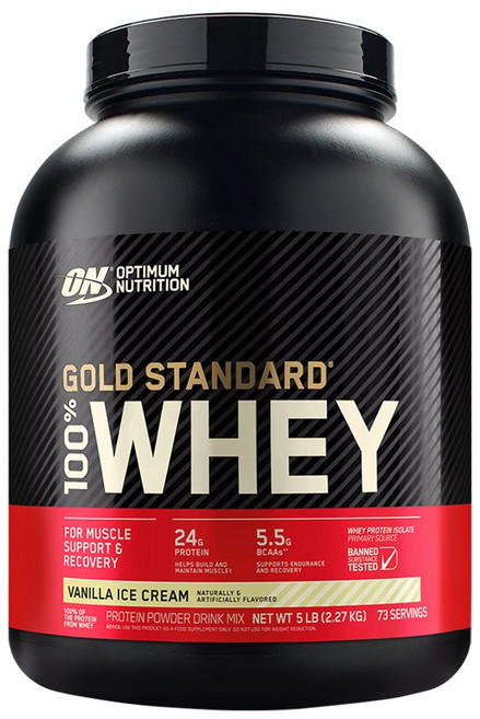 Optimum Nutrition 金牌乳清蛋白粉 香草冰淇淋口味 24克蛋白質 健身運動後恢復, 2.27kg, 1個
