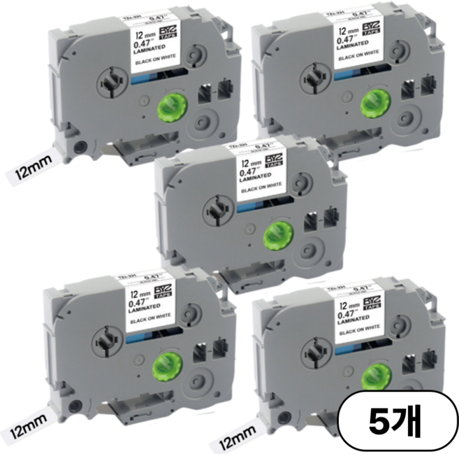 집으로프레시 브라더 라벨 테이프 호환, 12mm, 흰색배경_검은글자 5개셋트