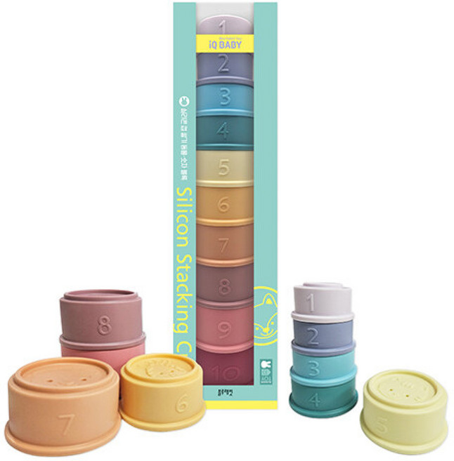 실리콘 컵 쌓기 동물·숫자 블록 -실리콘 컵 10개, 블루래빗, 상세내용 참조