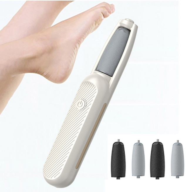 무선 전동 충전식 발 각질 제거기 발꿈치 풋케어 4종헤드, 화이트