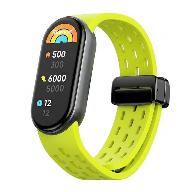 샤오미 스마트밴드 10 9 8 호환 벤티드 스포츠 실리콘 스트랩 마그네틱 디버클 통기성 시계줄, 1개, 라임