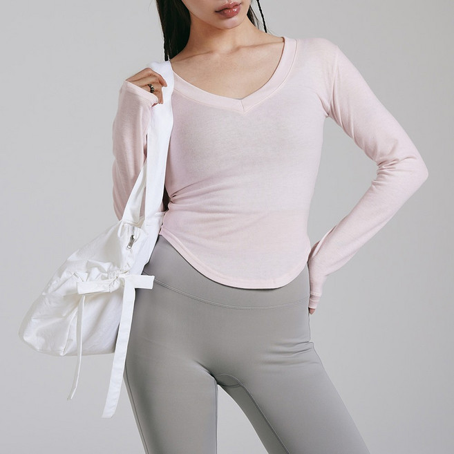[콘치웨어] 여성용 컴피 슬림 브이넥 롱슬리브 4colors 요가 필라테스