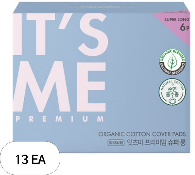 잇츠미 프리미엄 생리대 슈퍼롱 날개형, 오버나이트 이상, 6개입, 13개