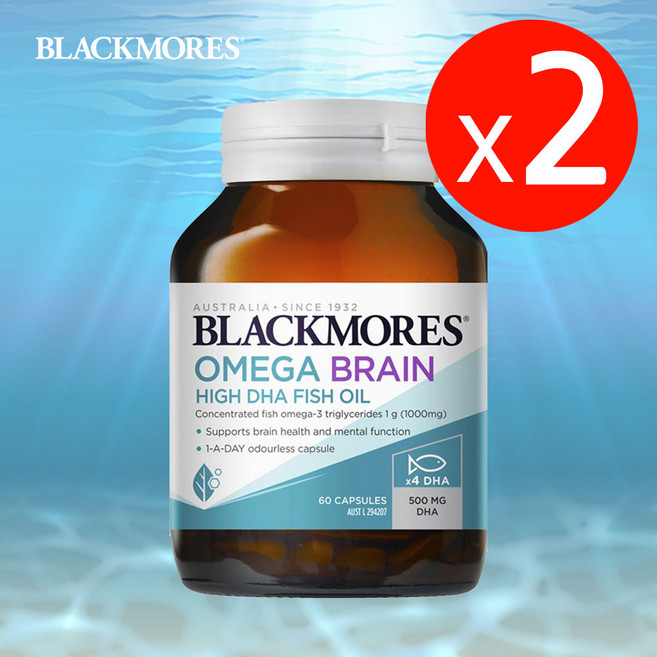 블랙모어스 오메가 브레인 하이 DHA 피쉬 오일 캡슐, 60정, 2개
