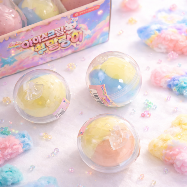 씨에이지몰 파스텔 아이스크림 왁뿌볼 말랑이 3개세트 ASMR말랑이 왁스뿌시기 스퀴시, 1세트, 60g, 혼합